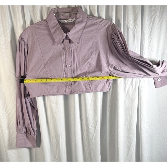ZARA Cropped Button Up Shirt Puff Sleeve Lilac Purple L Y2K Streetwear‎ 84-03 - Picture 6 of 9